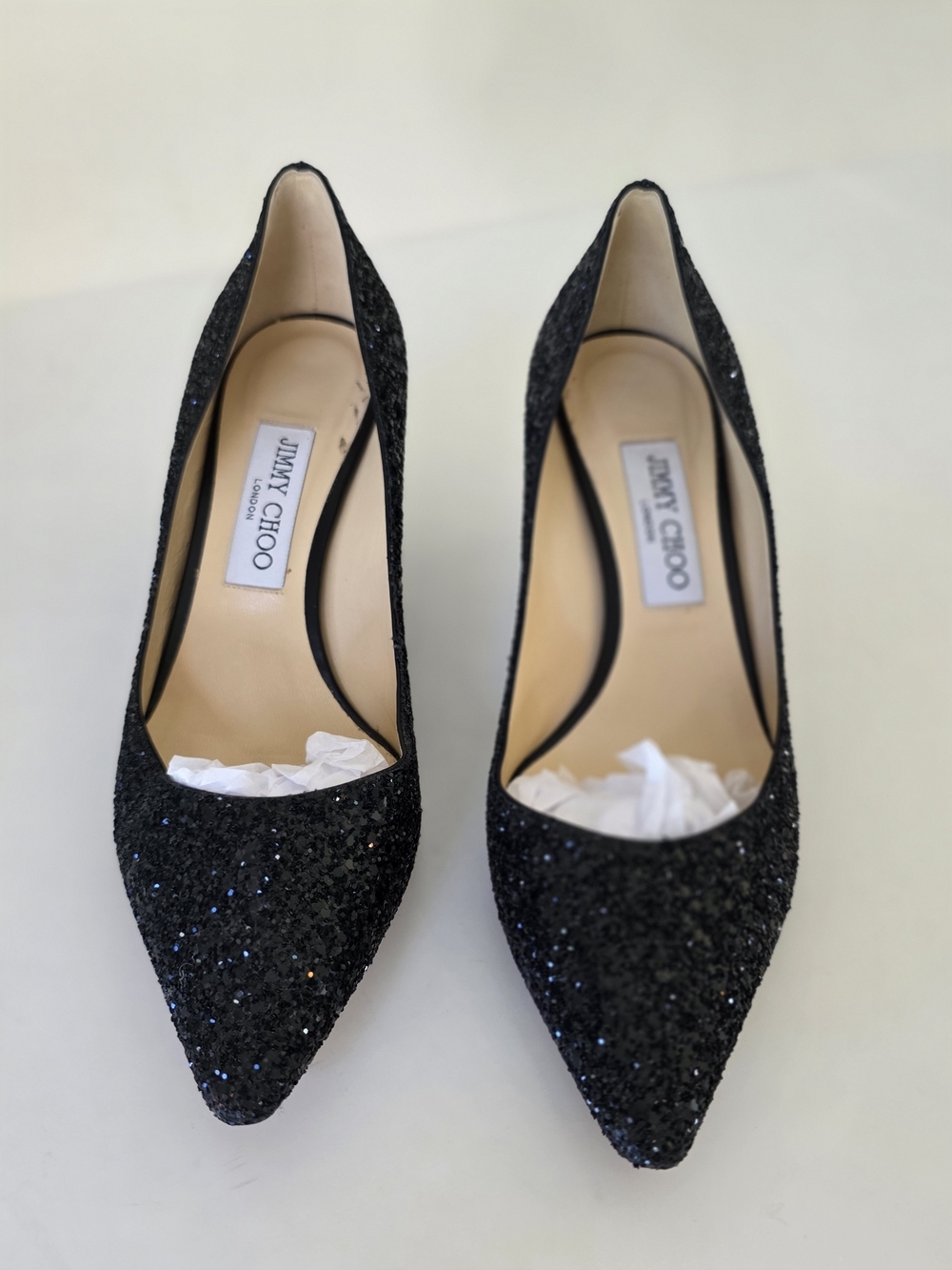 Jimmy Choo Black Glitter Pumps EU 39 US 8.5 Wedding Prom Graduation Heels - Picture 3 of 12